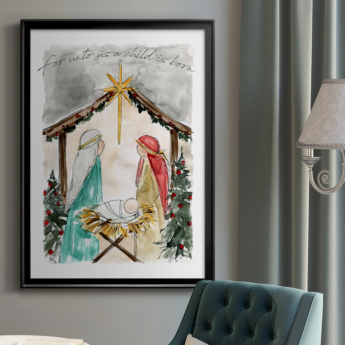 Unto Us A Child is Born - Modern Framed Canvas Print