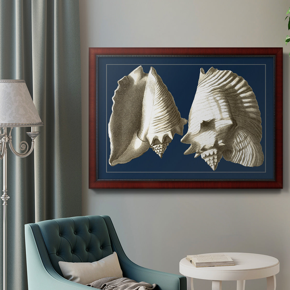 Conch Shells on Navy I Premium Framed Canvas- Ready to Hang