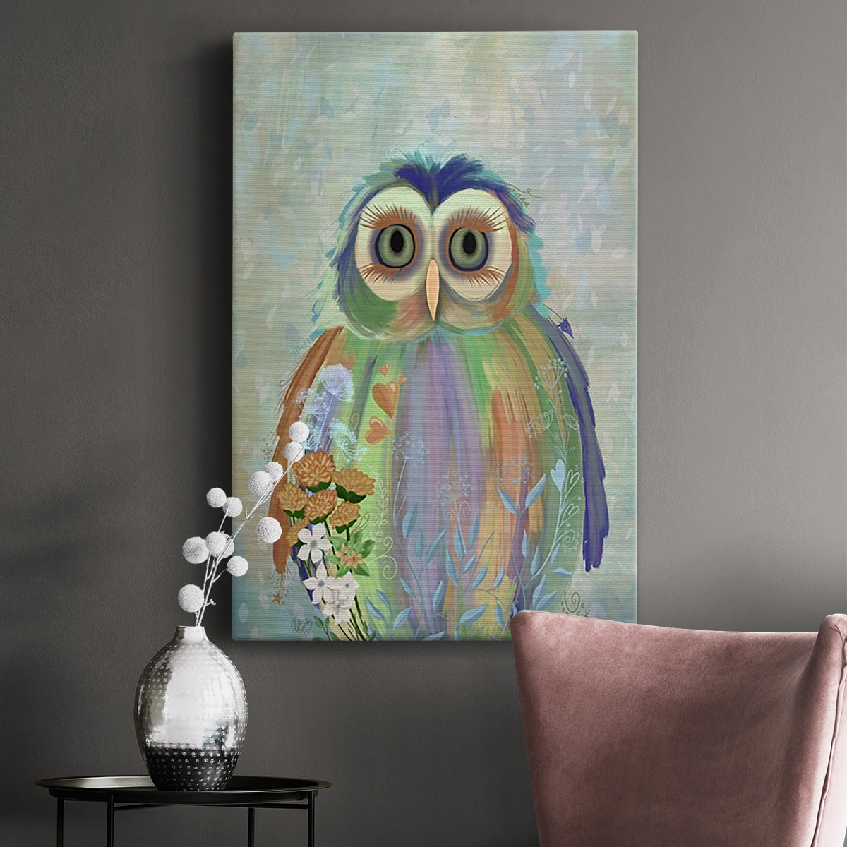 Fantastic Florals Owl - Canvas Art Print