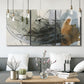 Three-panel canvas wall art featuring dynamic circular abstract motion, displayed in a modern living room above seating.