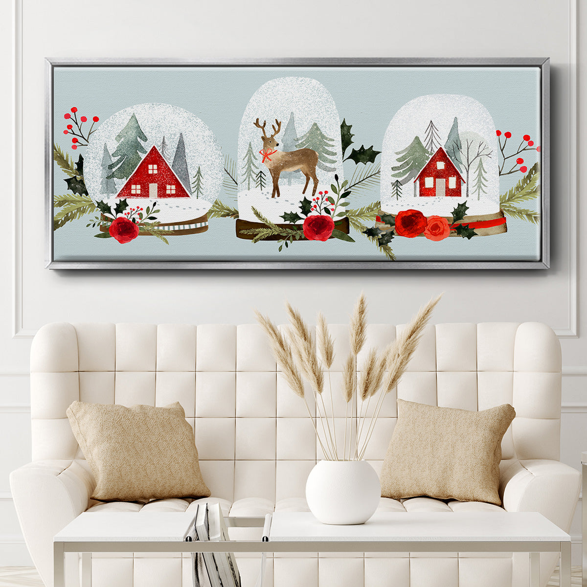 Snow Globe Village Collection D - Floater Framed Canvas Print