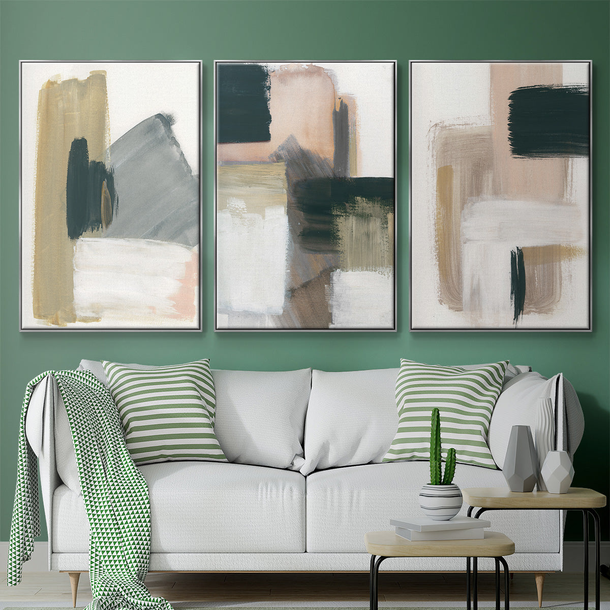 Marble Block Symmetry I - Framed Premium Gallery Wrapped Canvas L Frame 3 Piece Set - Ready to Hang