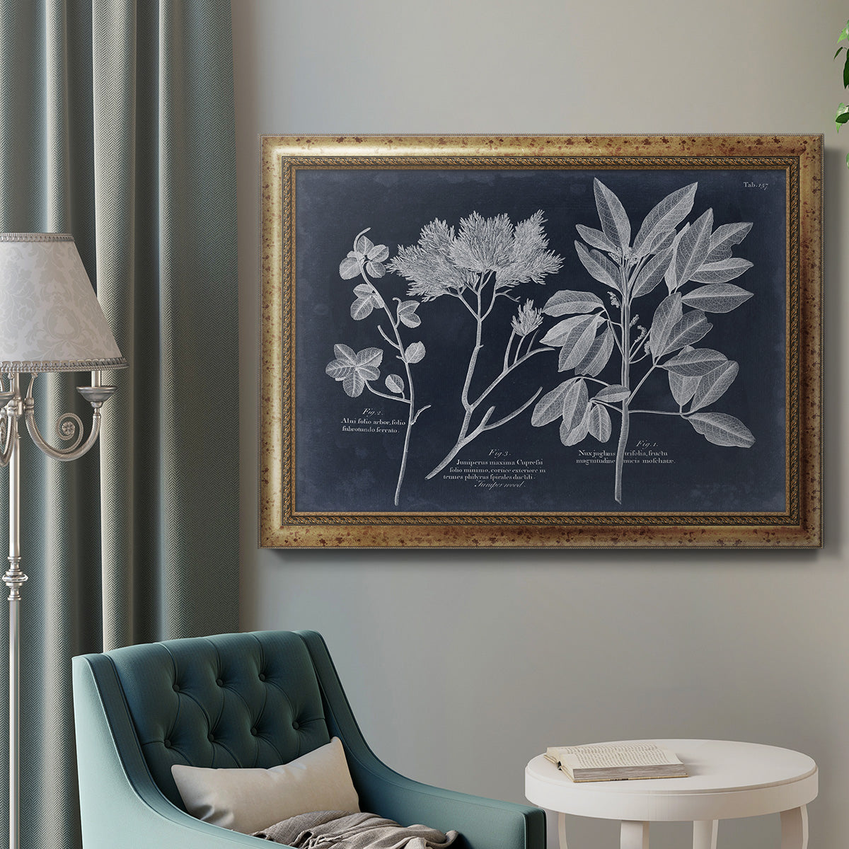 Foliage on Navy VI Premium Framed Canvas- Ready to Hang