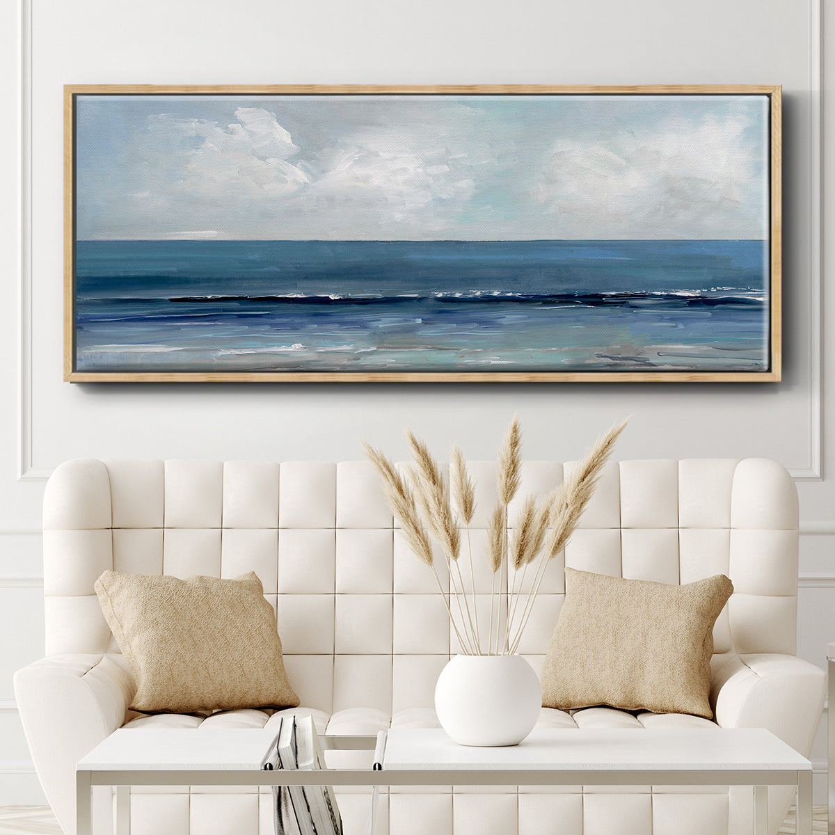 Cloudy Ocean Waves Horizon - Floater Framed Canvas Print