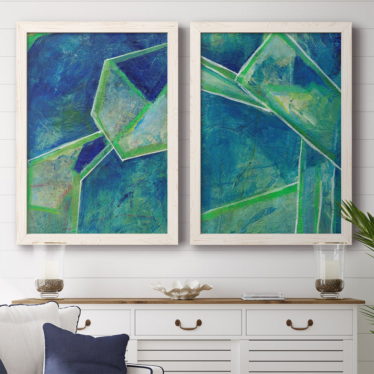 Geometric in Cool III - Premium Framed Canvas 2 Piece Set - Ready to Hang