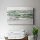 Abstract landscape depicting serene water and rolling hills under soft, muted tones capturing peaceful natural beauty