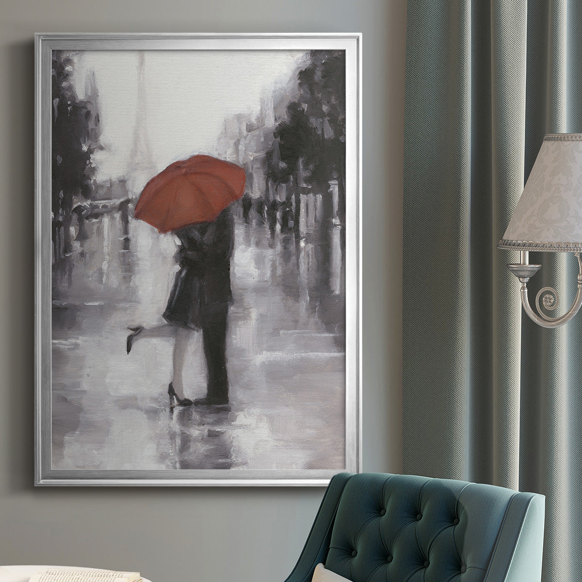 Caught in the Rain - Modern Framed Canvas Print