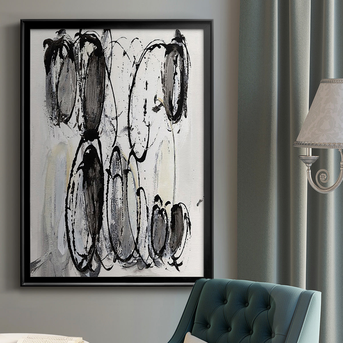 Grey Scribbles II - Modern Framed Canvas Print