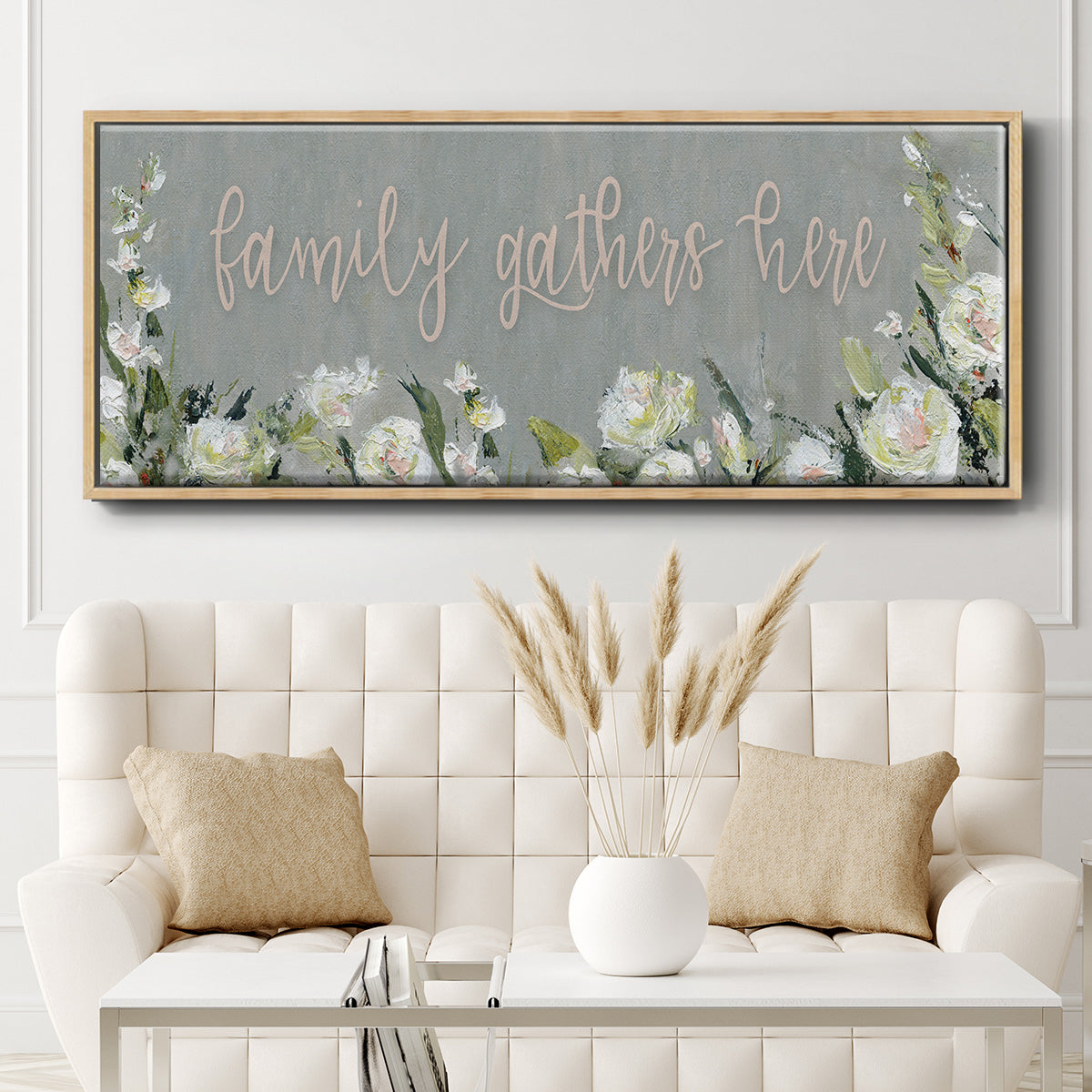 Family Gathers - Floater Framed Canvas Print