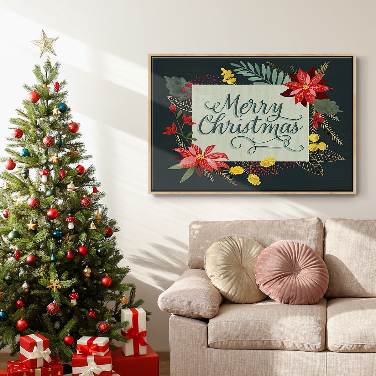 Bright Christmas Night Collection A - Framed Gallery Wrapped Canvas in Floating Frame