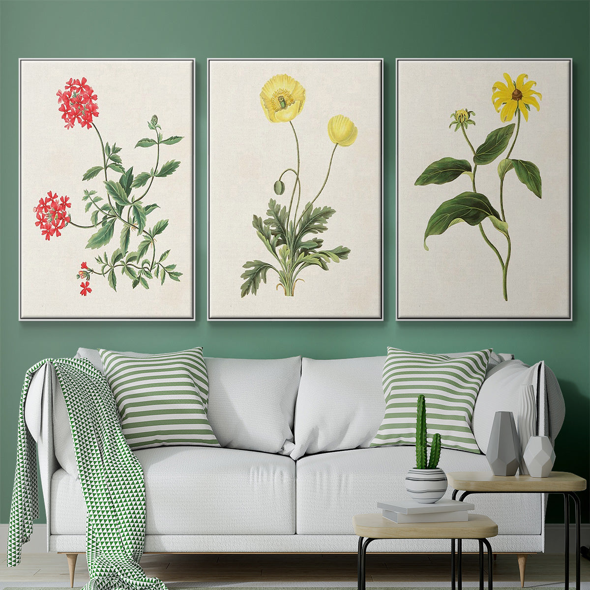 Flowers of the Seasons X - Framed Premium Gallery Wrapped Canvas L Frame 3 Piece Set - Ready to Hang