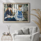 Impressionist urban scene near a railway by Édouard Manet in an ornate champagne frame displayed in a bright interior setting.