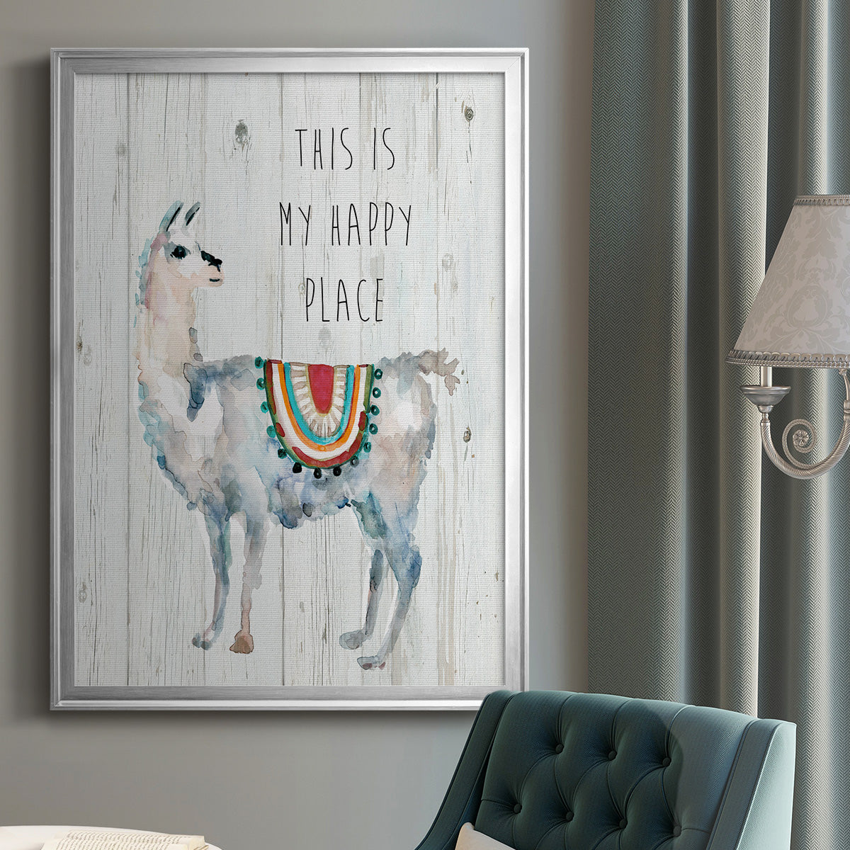 Llama Happy Place - Modern Framed Canvas Print