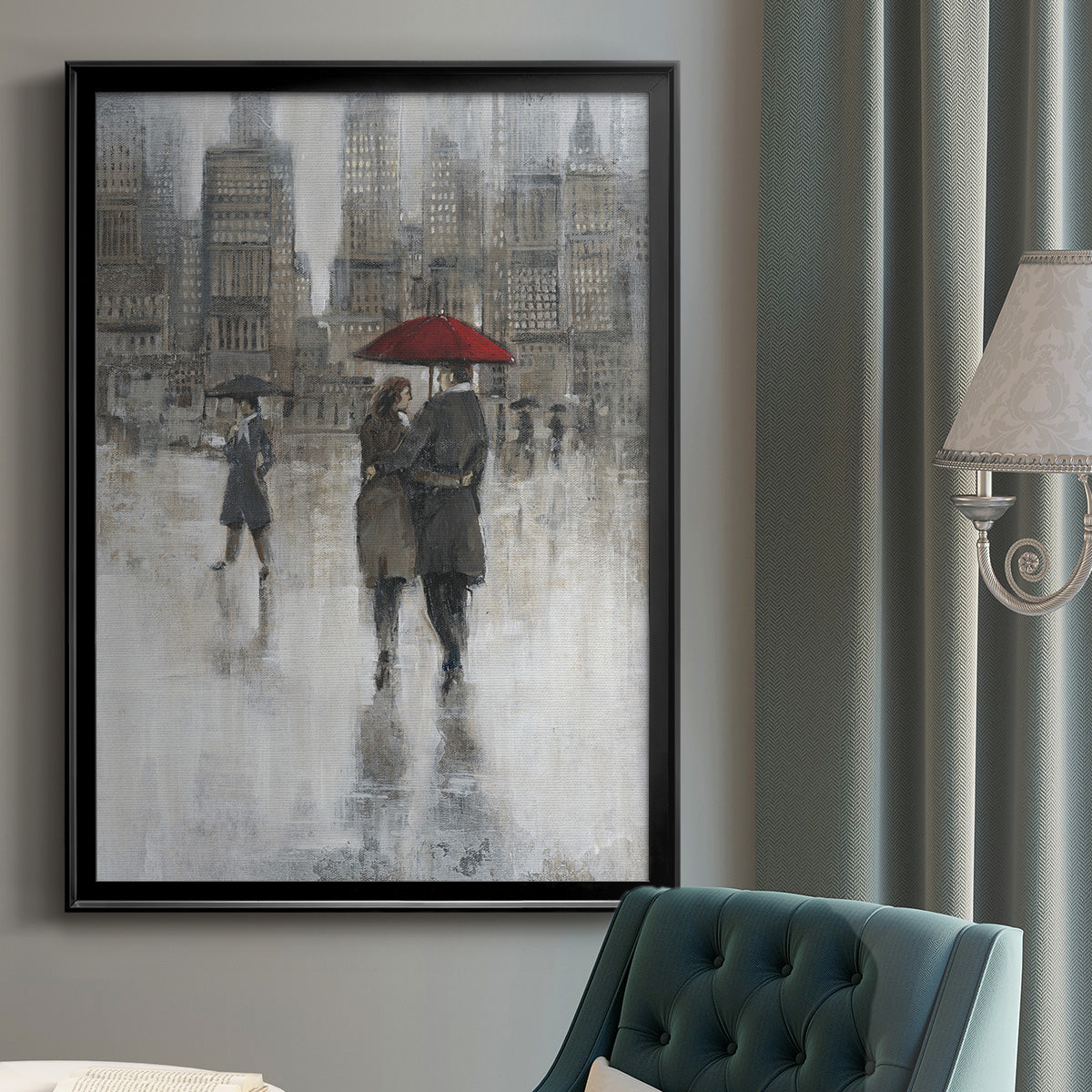 Rain in The City II - Modern Framed Canvas Print