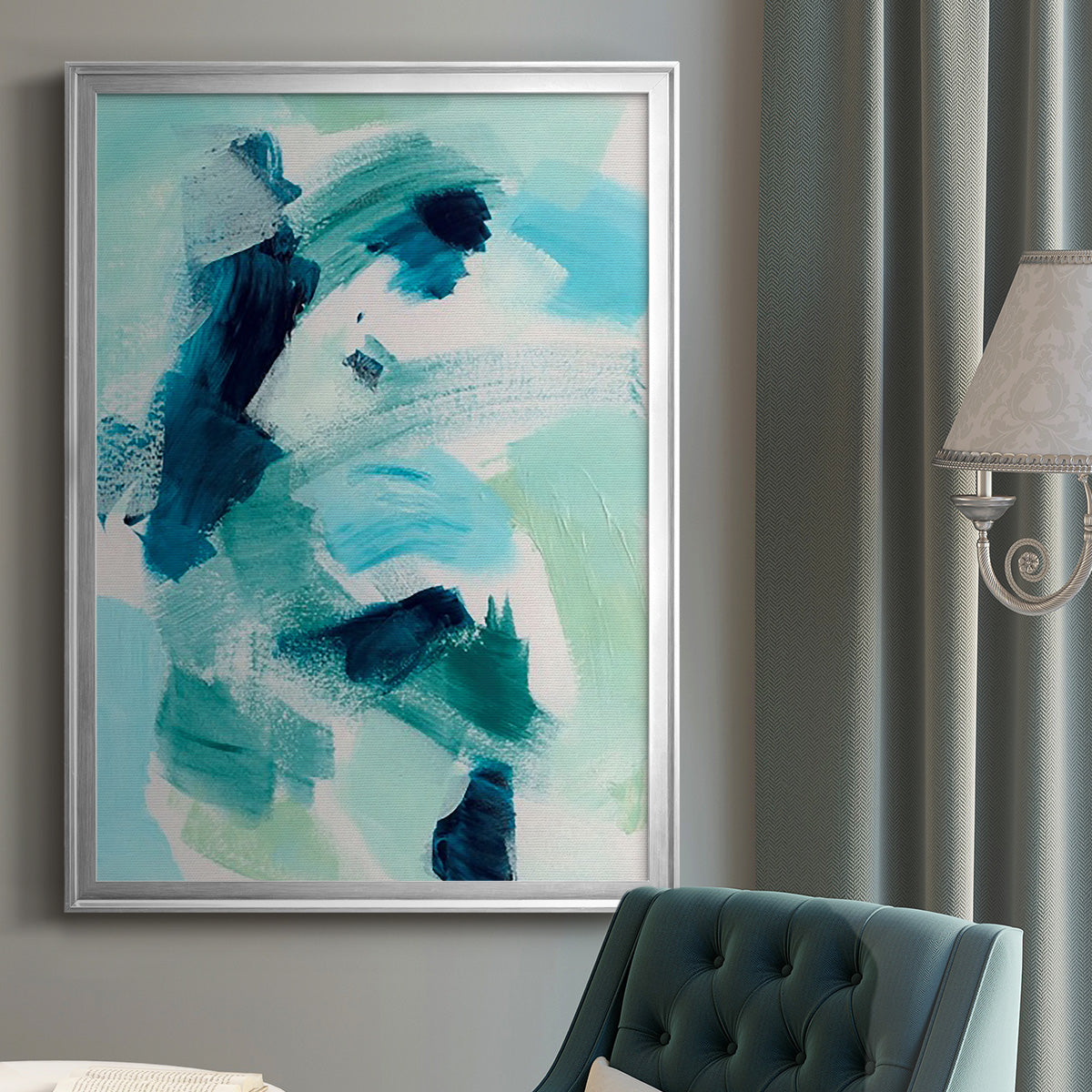 Teal Composition I - Modern Framed Canvas Print