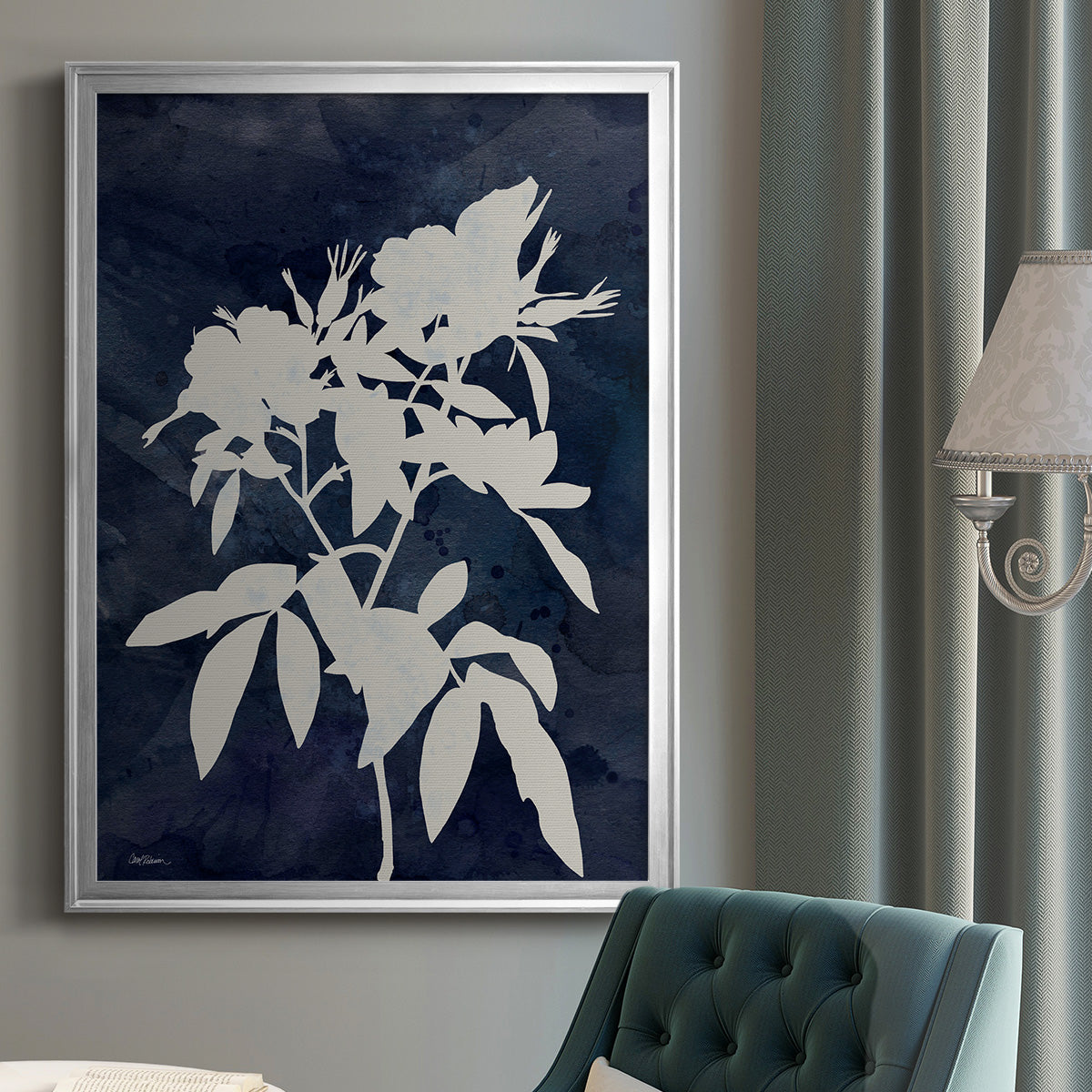 Indigo Botanical I Revisited - Modern Framed Canvas Print