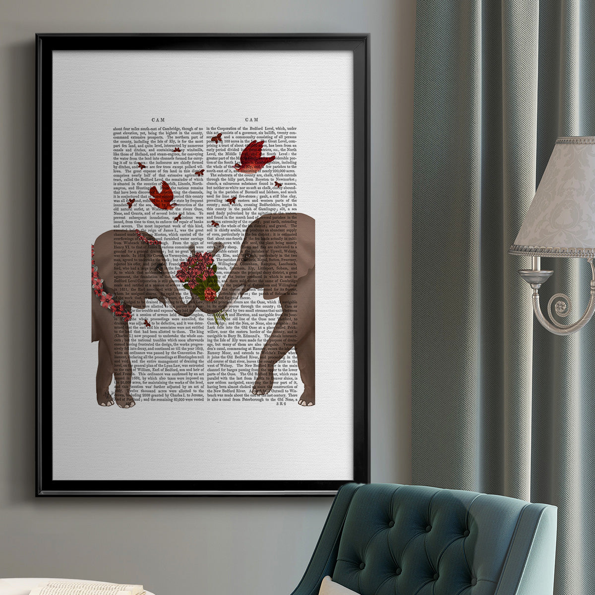 Elephant Bouquet, Portrait - Modern Framed Canvas Print