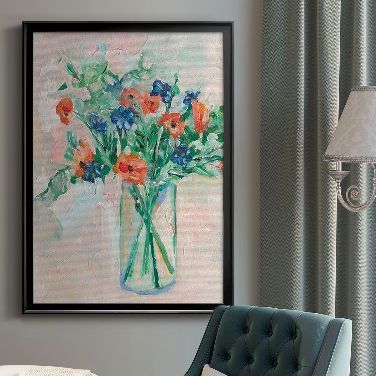 Painterly Soft Bouquet II - Modern Framed Canvas Print