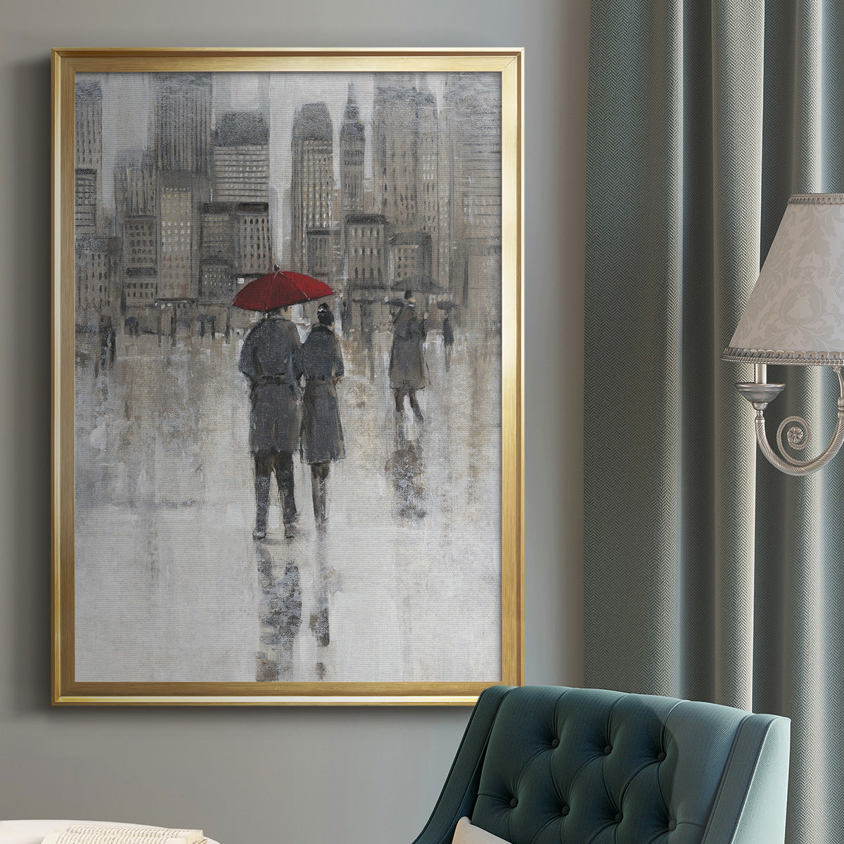 Rain in The City I - Modern Framed Canvas Print