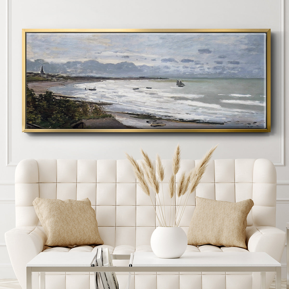 The Beach at Saint Adresse, 1876 - Floater Framed Canvas Print
