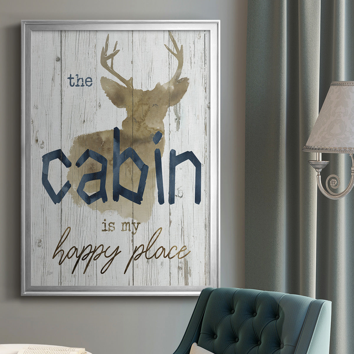Happy Place Cabin - Modern Framed Canvas Print