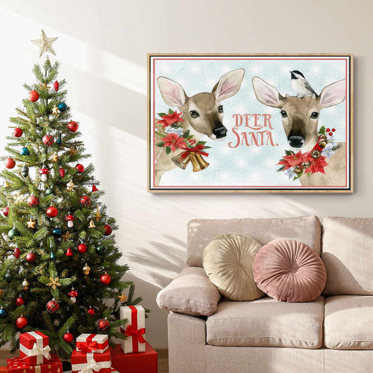 Deer Christmas Collection A - Framed Gallery Wrapped Canvas in Floating Frame