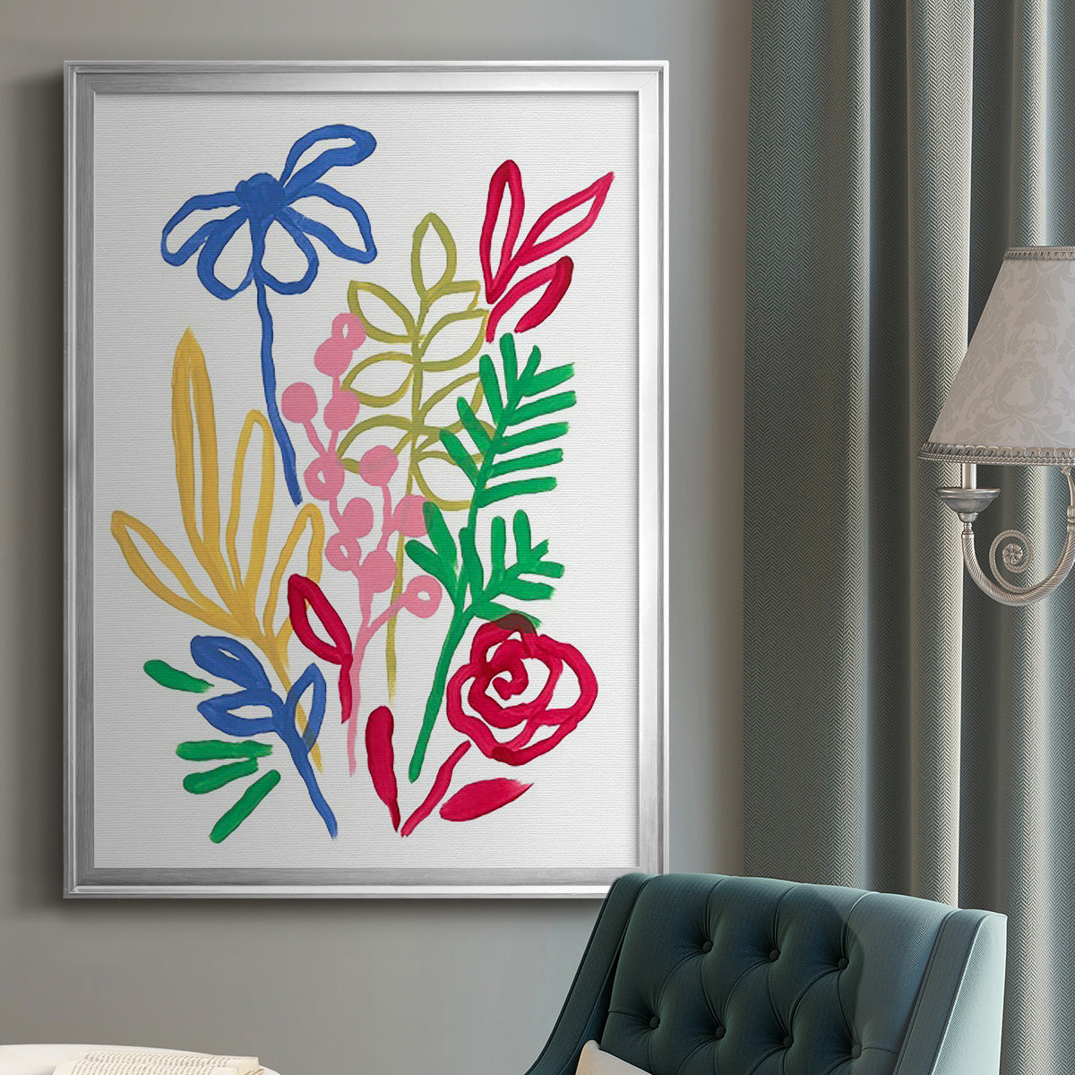 Bold Brushstroke Blooms I - Modern Framed Canvas Print