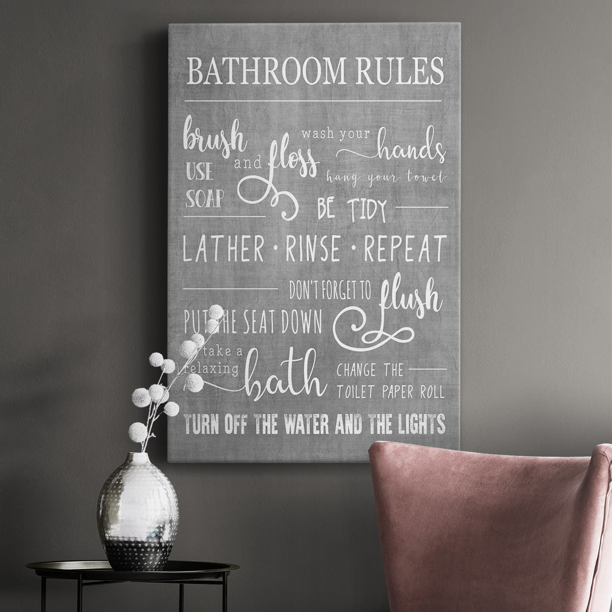 Neutral Bathroom Rules Premium Gallery Wrapped Canvas - Ready to Hang