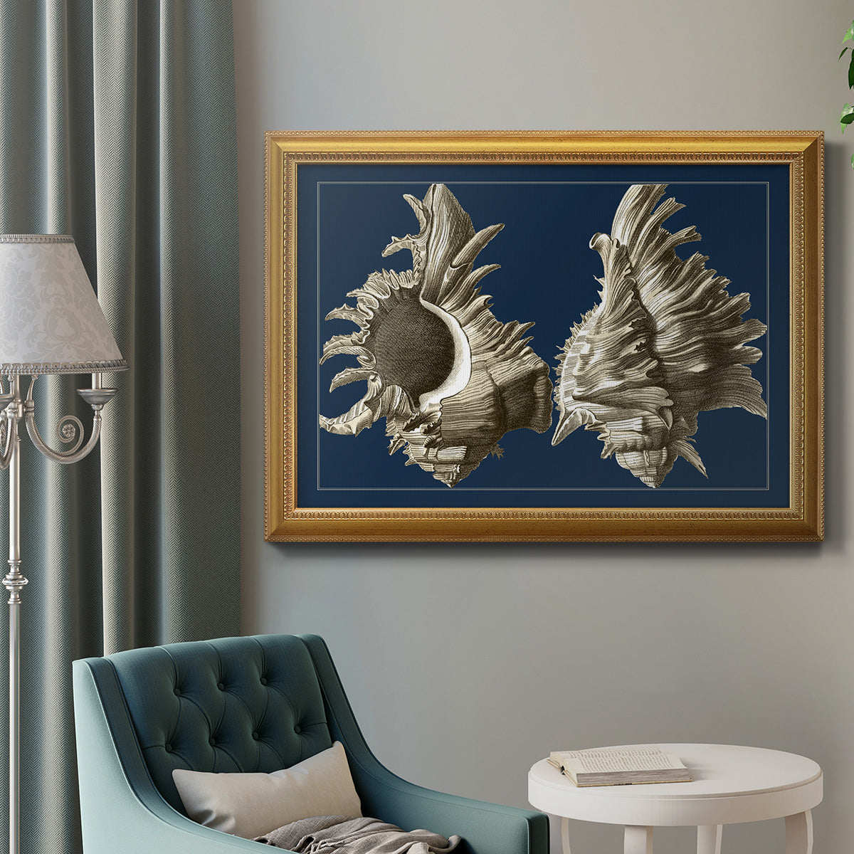 Conch Shells on Navy II Premium Framed Canvas- Ready to Hang