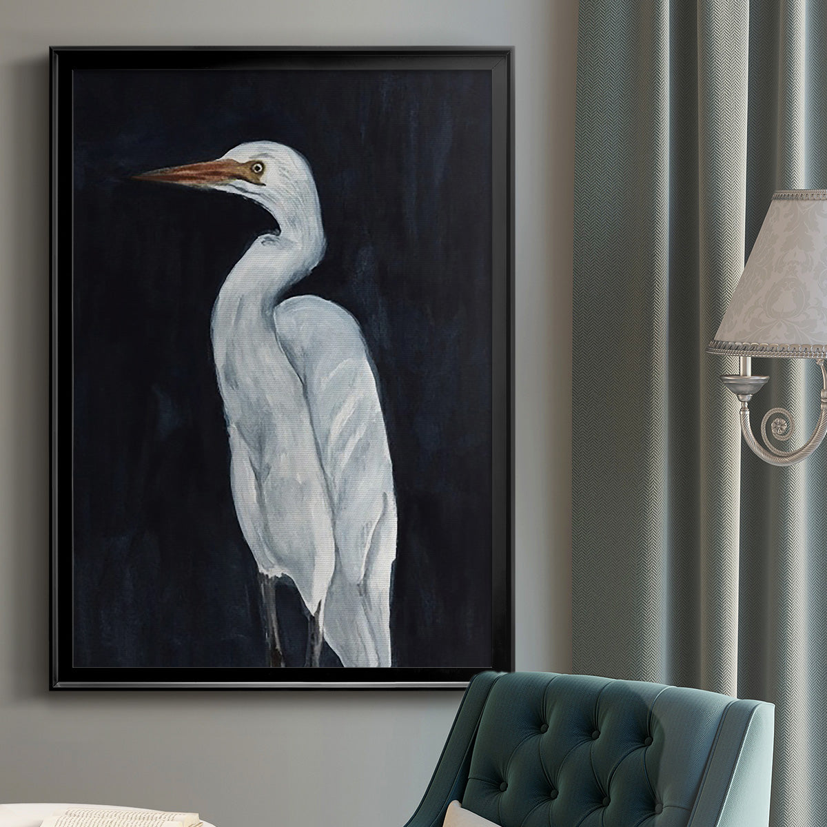 Calm Great Egret I - Modern Framed Canvas Print