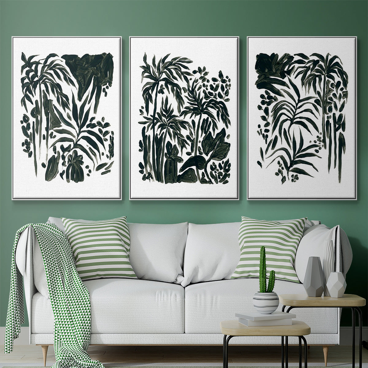 Ink Jungle I - Framed Premium Gallery Wrapped Canvas L Frame 3 Piece Set - Ready to Hang