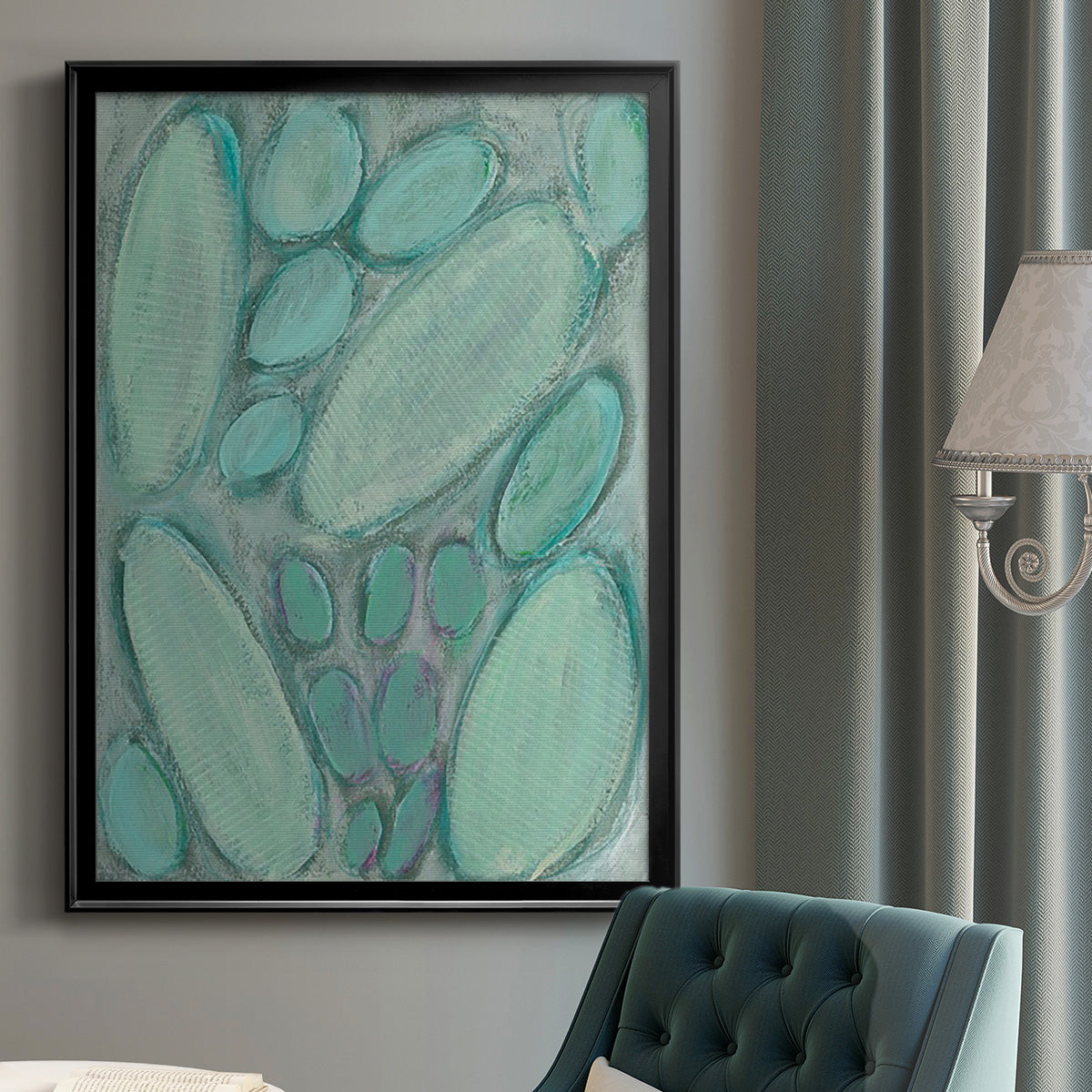 Blue Orbs I - Modern Framed Canvas Print