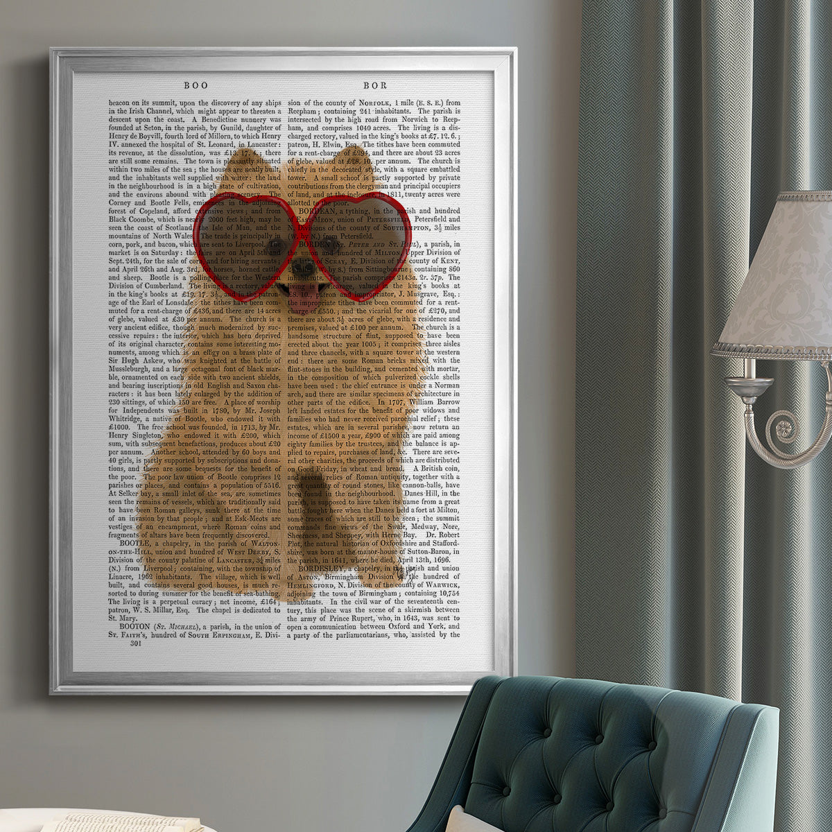 Pomeranian and Heart Glasses - Modern Framed Canvas Print