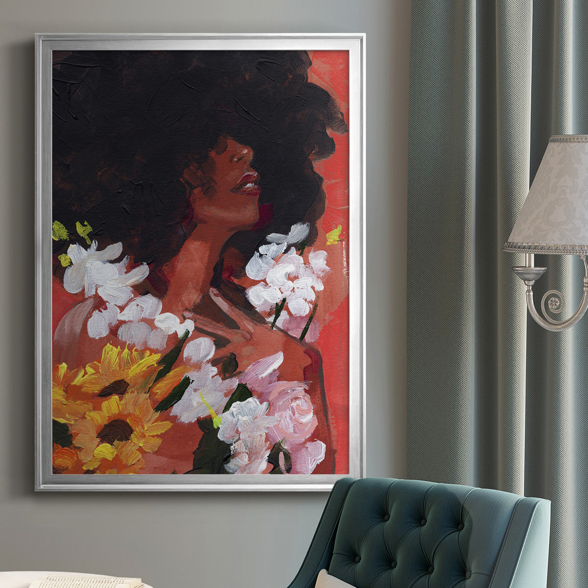 Through the Flowers II - Modern Framed Canvas Print