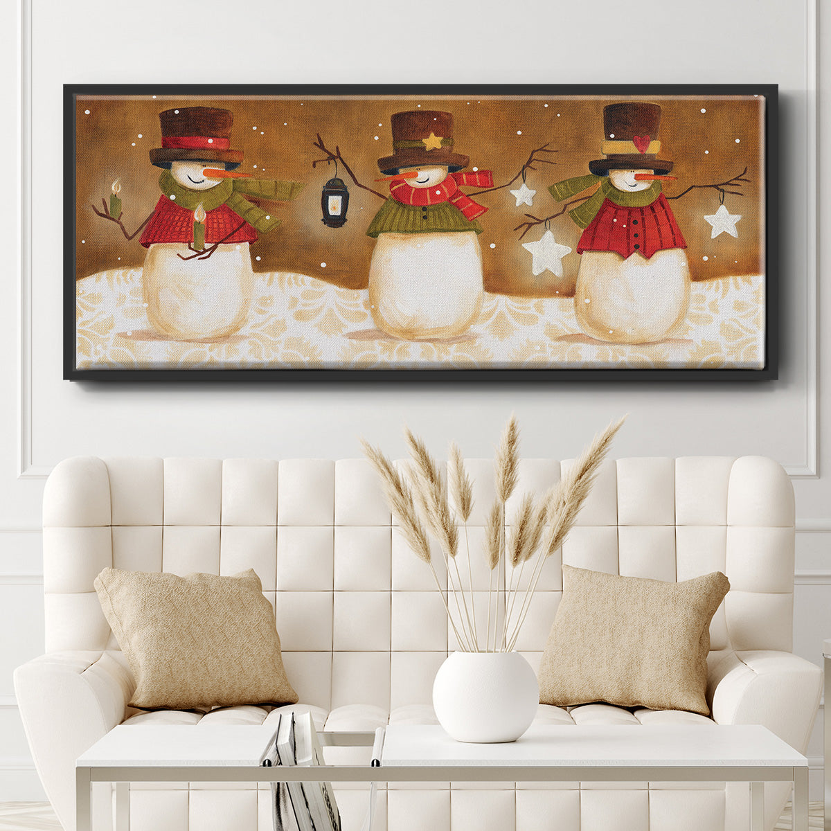 Top Hat Snowmen - Floater Framed Canvas Print