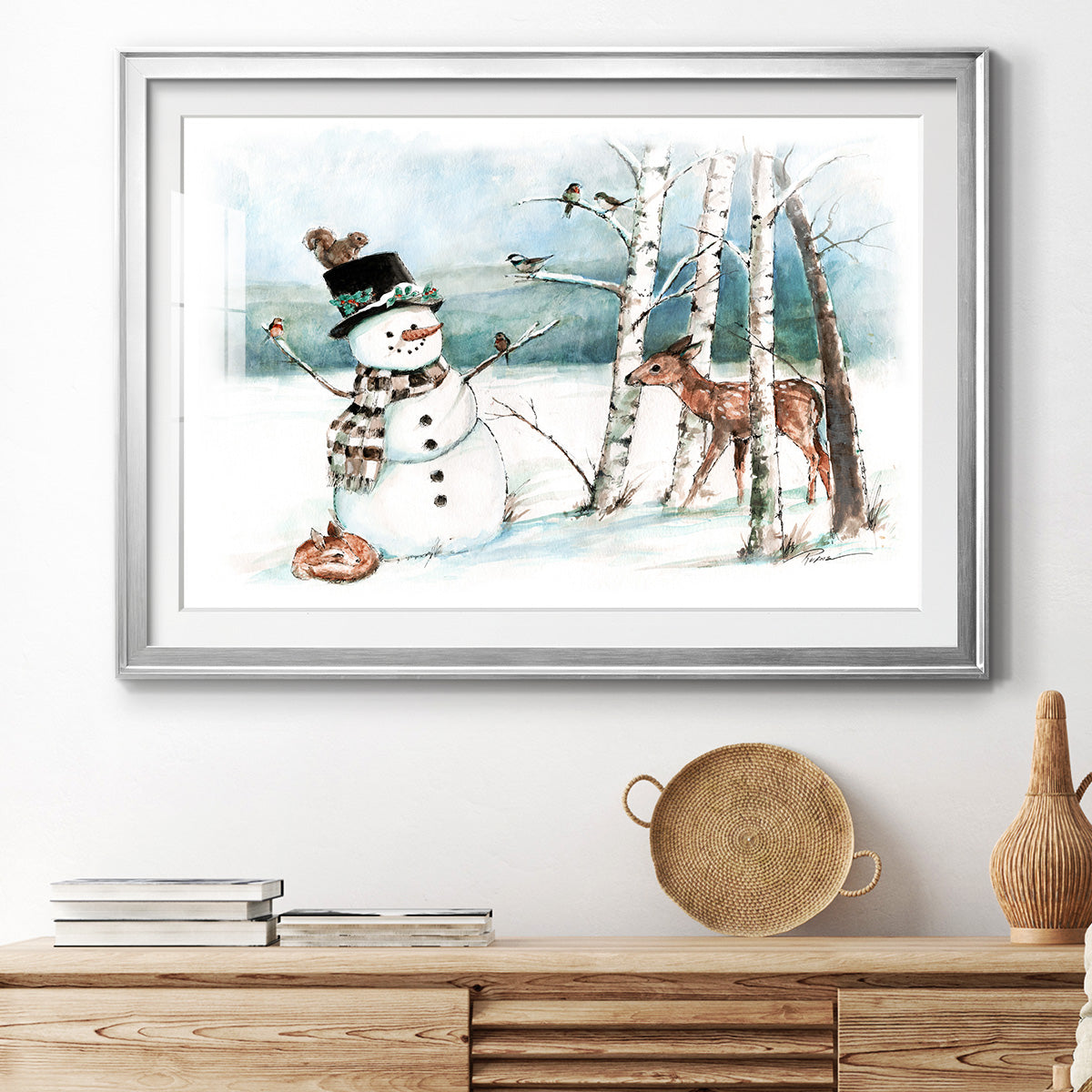 Snow Friends - Modern Framed Art Print