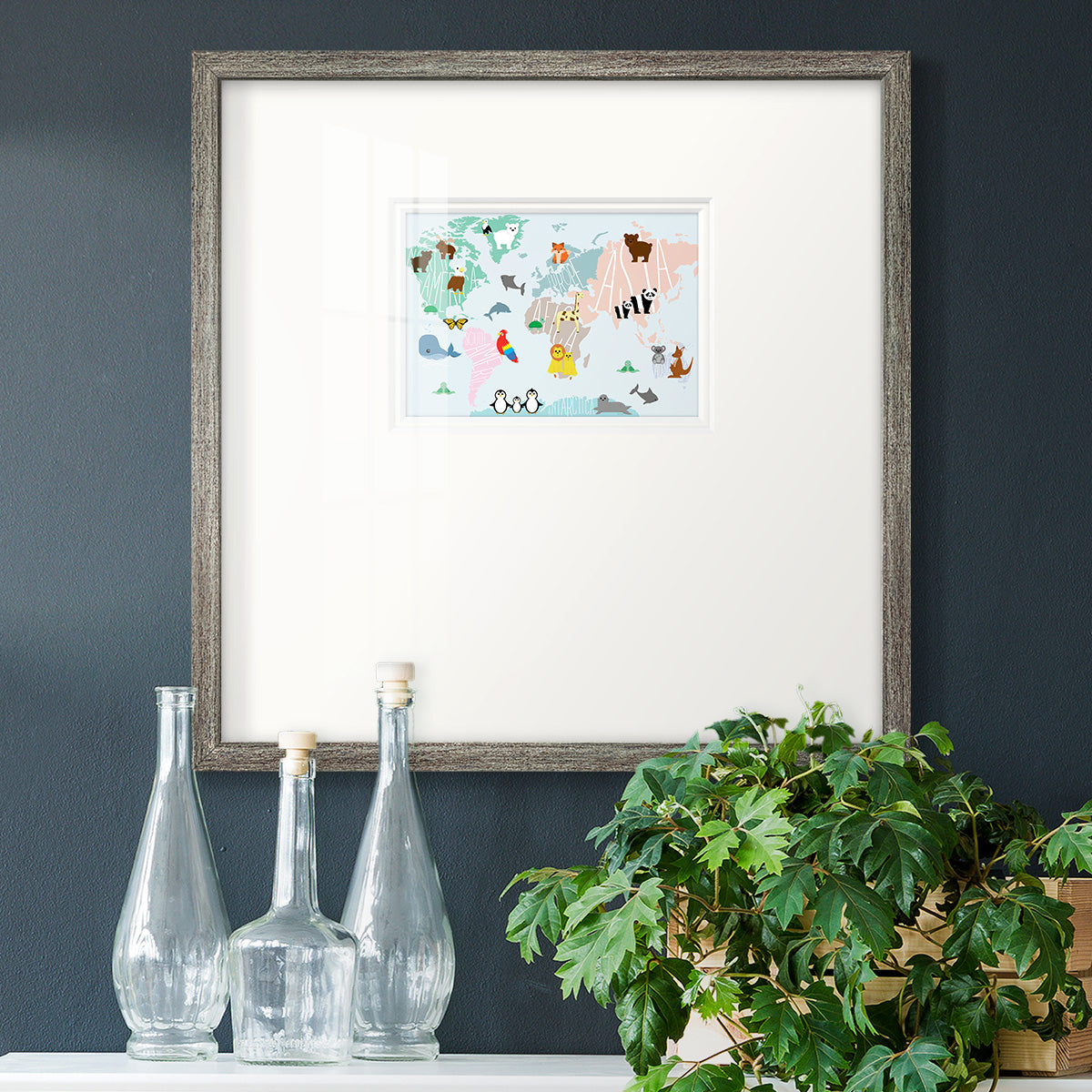 Animal Map Premium Framed Print Double Matboard