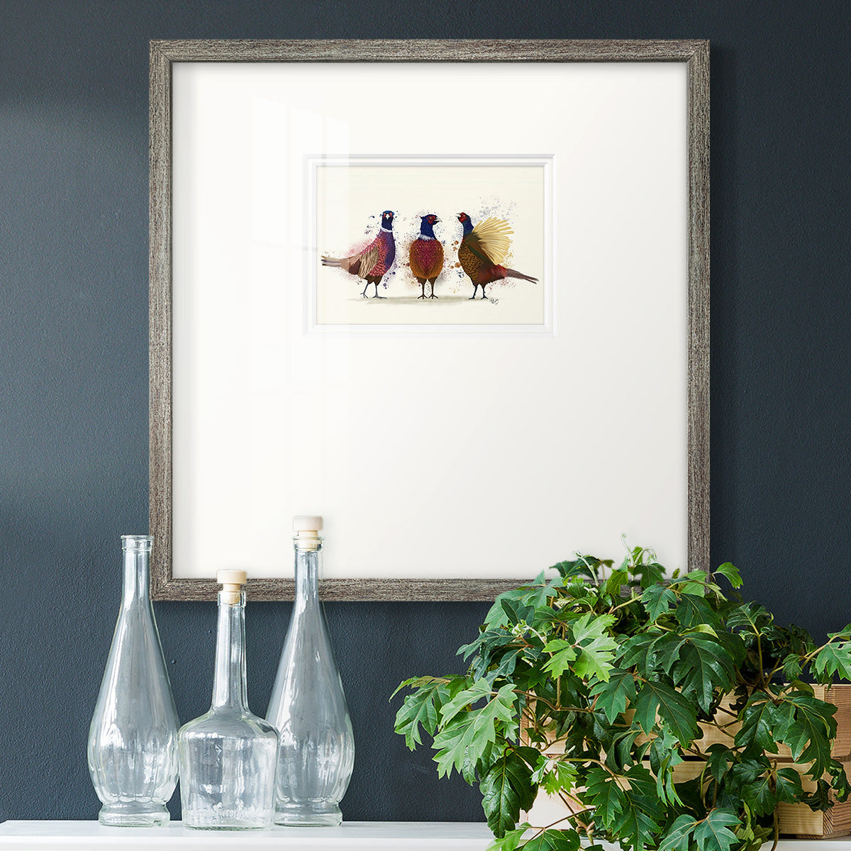 Pheasant Trio Premium Framed Print Double Matboard