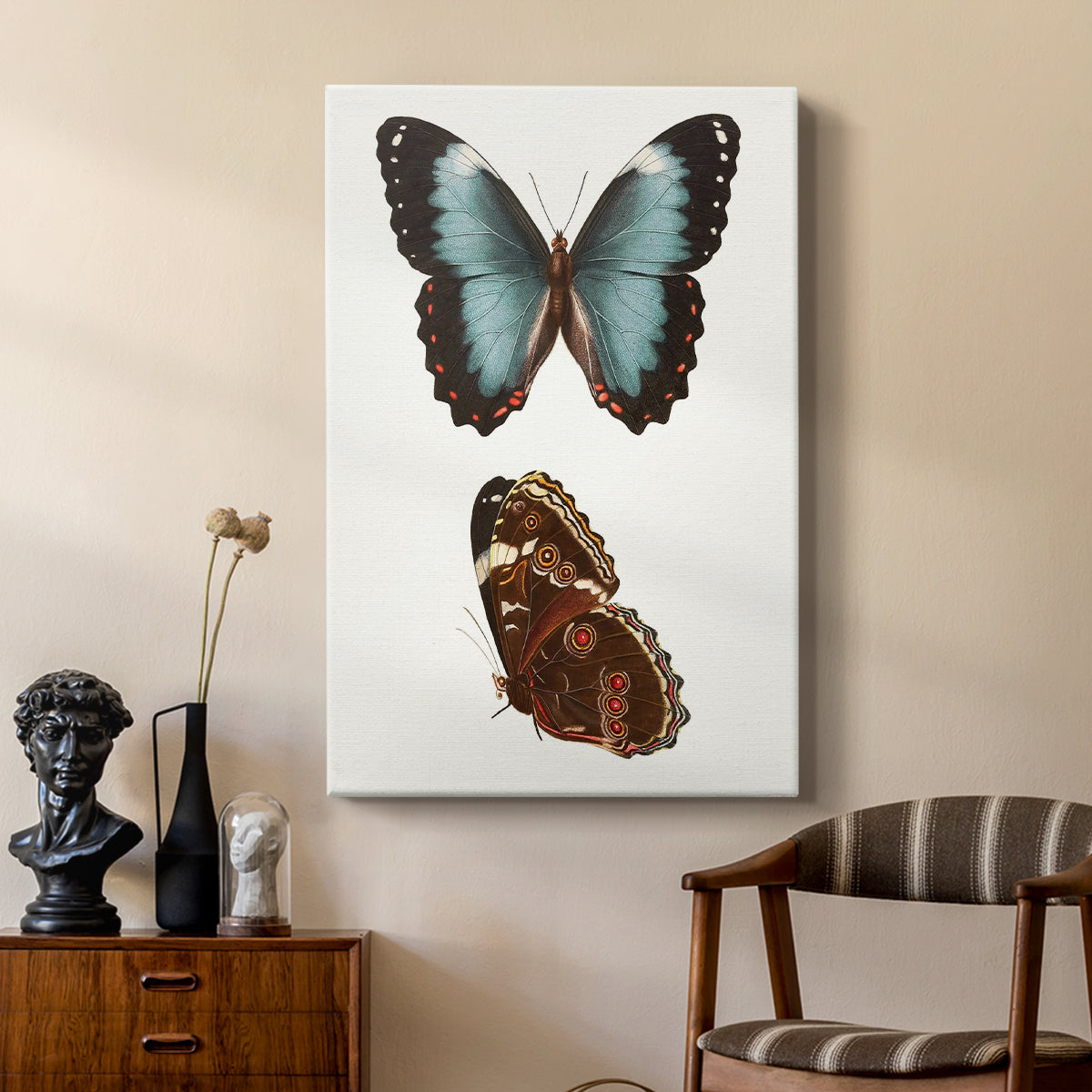 Antique Blue Butterflies IV - Canvas Art Print