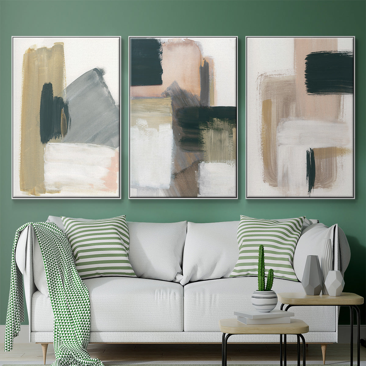 Marble Block Symmetry I - Framed Premium Gallery Wrapped Canvas L Frame 3 Piece Set - Ready to Hang