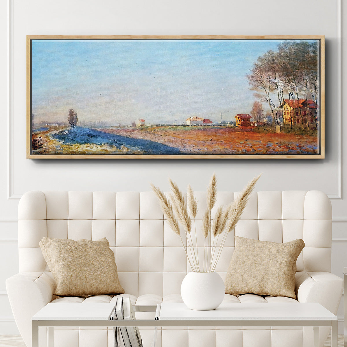 The Plain of Colombes, White Frost, 1873 - Floater Framed Canvas Print