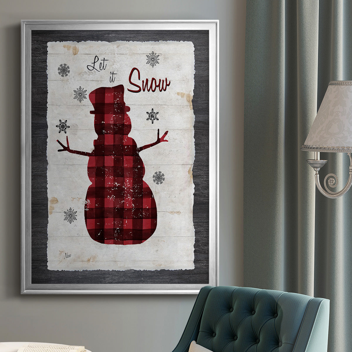 Checkered Snowman I - Modern Framed Canvas Print