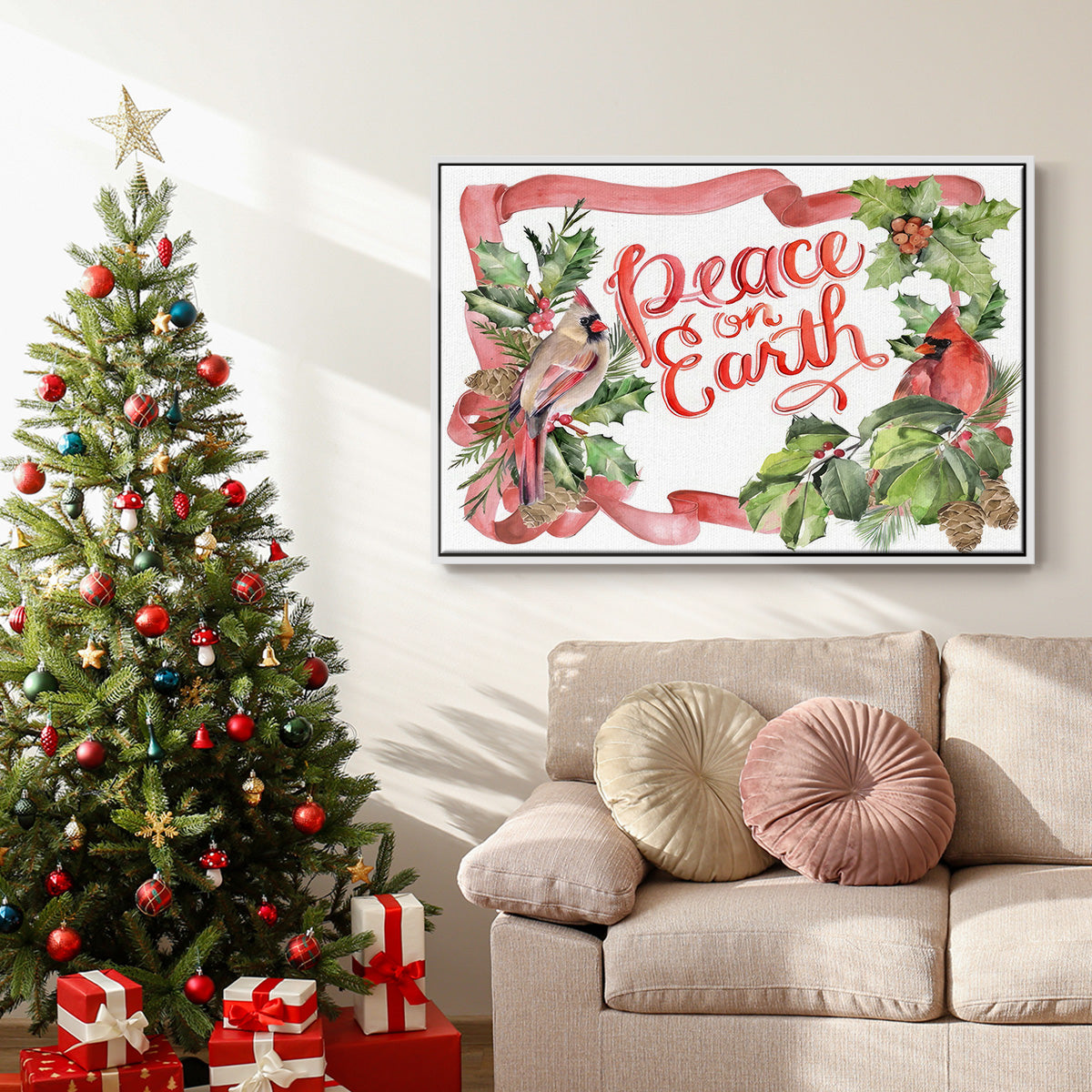 Cardinal Holly Christmas Collection A - Floater Framed Canvas Print