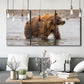 Three-panel canvas wall art featuring wildlife photography animal portrait, displayed in a modern living room above seating.