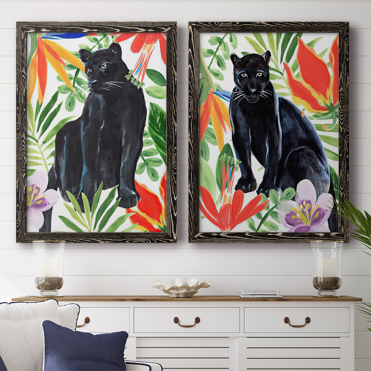 Panther's Paradise I - Premium Framed Canvas 2 Piece Set - Ready to Hang