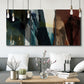 Three-panel canvas wall art featuring layered neutral abstract textures, displayed in a modern living room above seating.