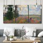 Three-panel canvas wall art featuring poppy field in open countryside, displayed in a modern living room above seating.