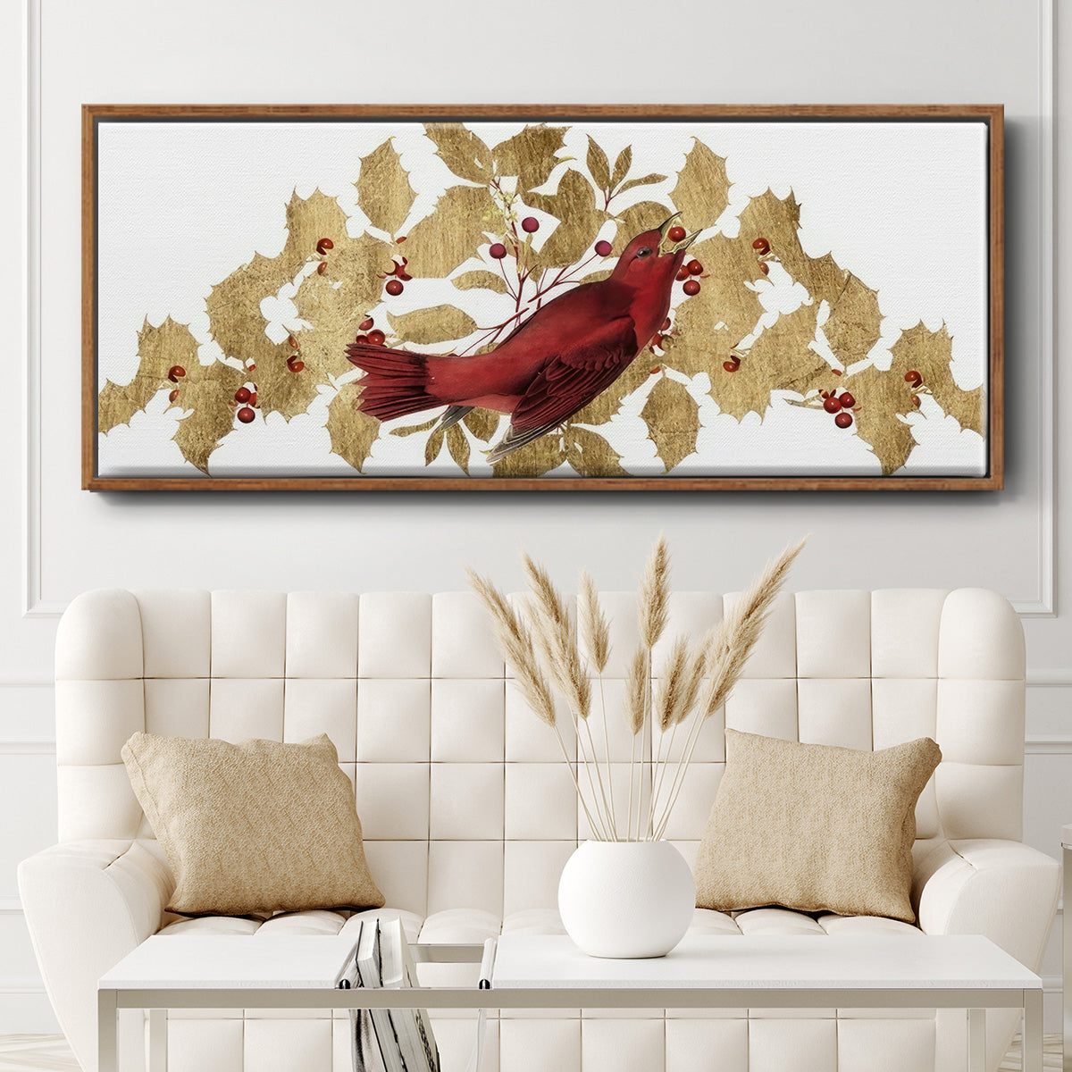 Red Bird Christmas Collection D - Floater Framed Canvas Print