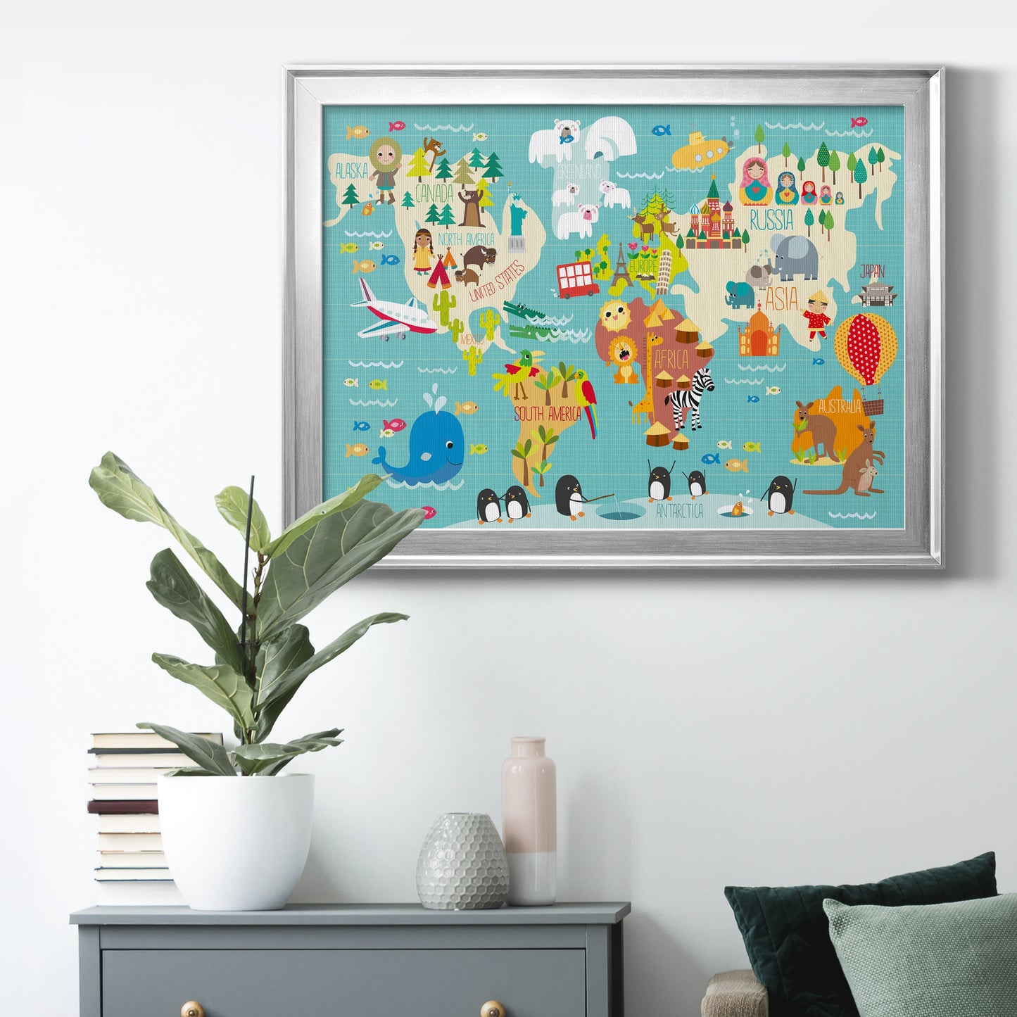 Children's World Map Premium Classic Framed Canvas - Ready to Hang