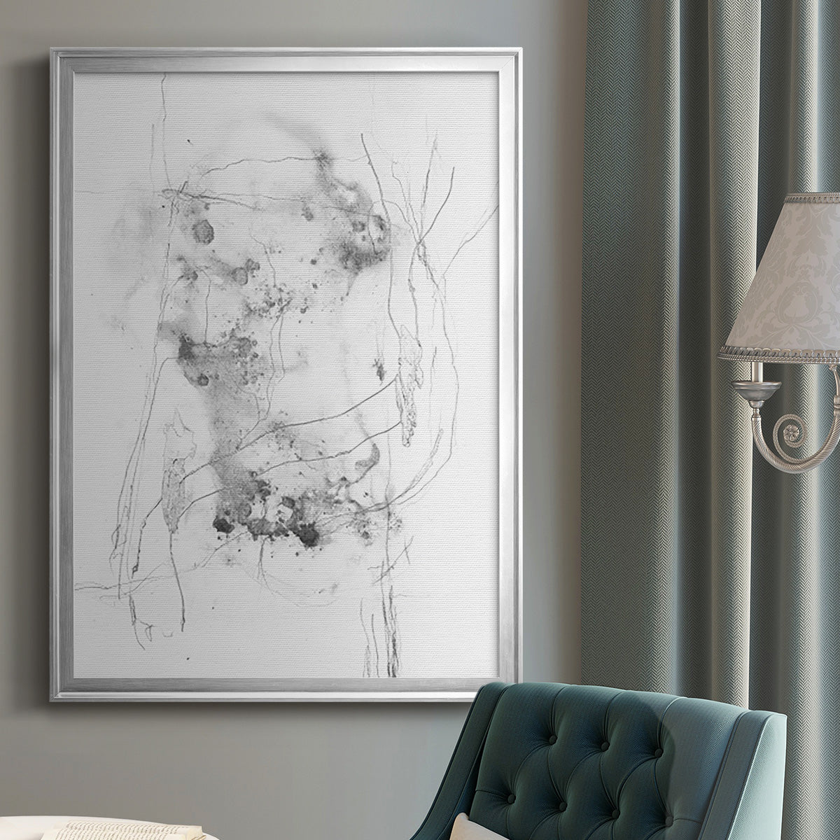 Graphite Abstract IV - Modern Framed Canvas Print